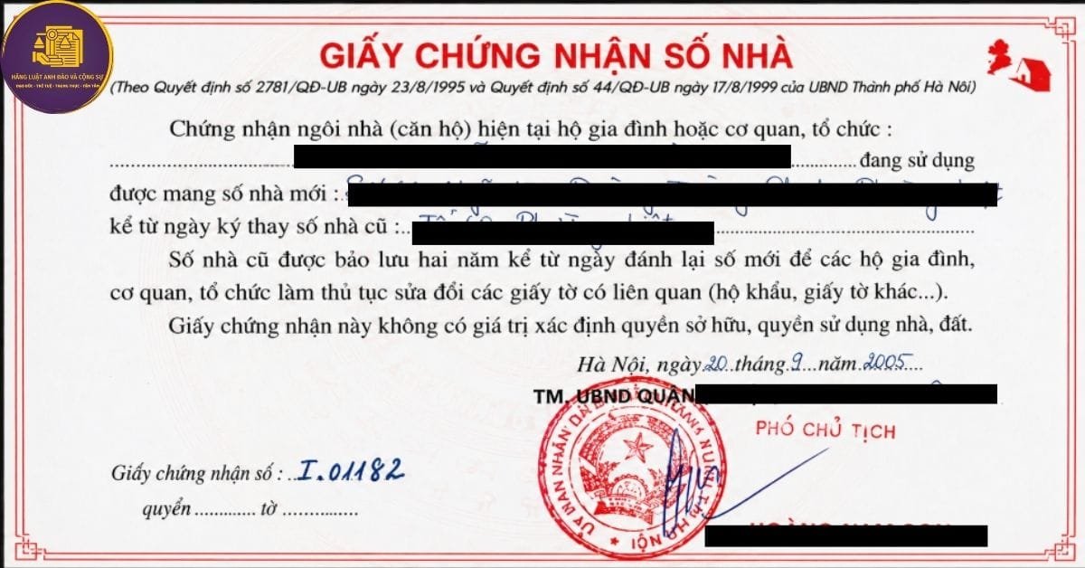giấy chứng nhận số nhà
