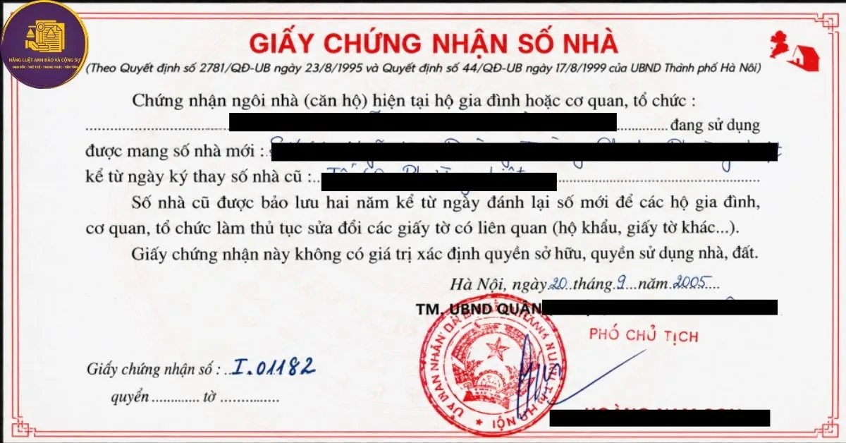 giấy chứng nhận số nhà
